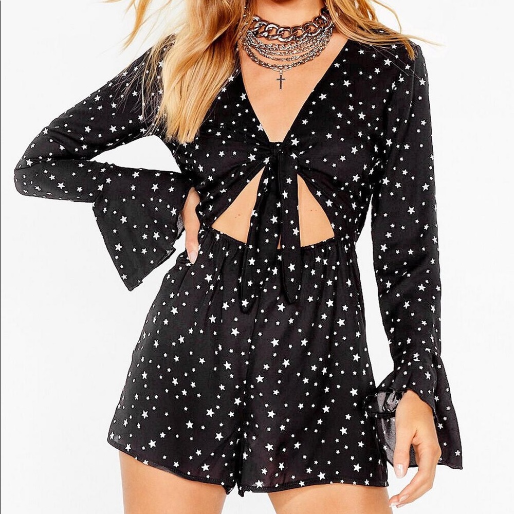 Star Print Tie-Front Cutout Romper